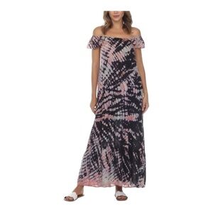 Raviya Womens Tie-Dye Maxi Cover-Up Dress Black Multi Size M NWT
